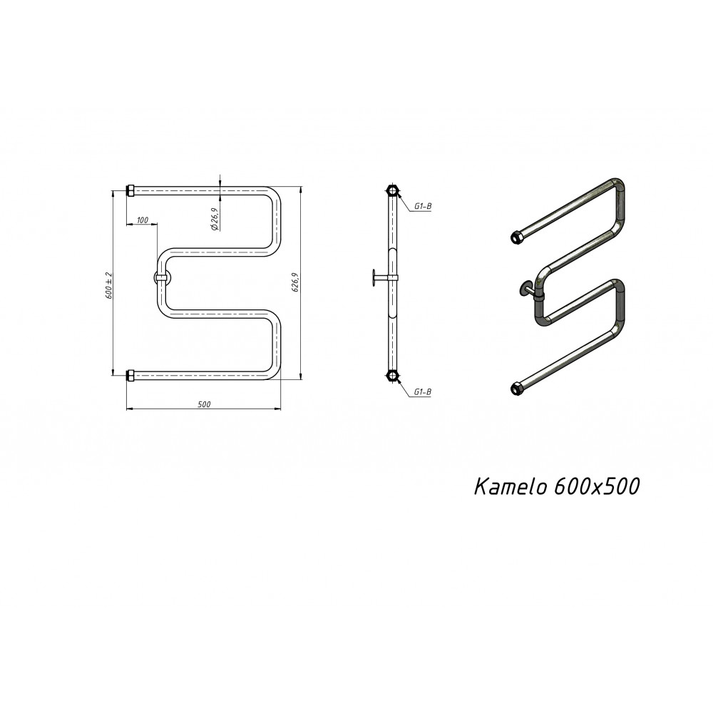 Полотенцесушитель водяной Grota Kamelo 600x500 хром глянцевый