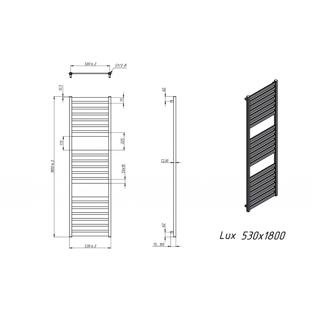Полотенцесушитель водяной Grota Lux 530x1800 хром глянцевый