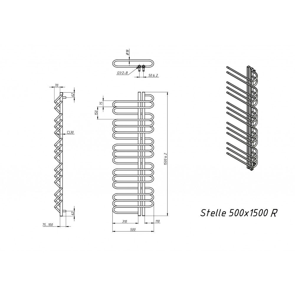 Полотенцесушитель водяной Grota Stelle 500x1500/r белый