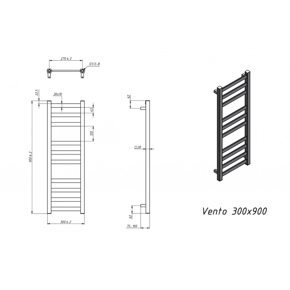 Полотенцесушитель электрический Grota Vento 300x900 хром глянцевый