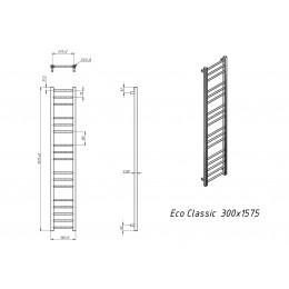 Полотенцесушитель водяной Grota Eco Classic 300x1575 хром глянцевый