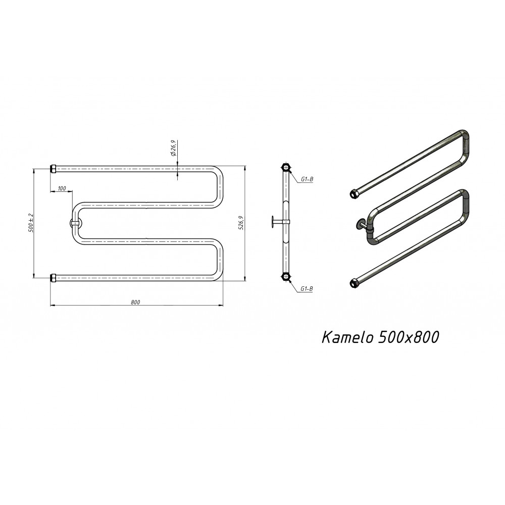 Полотенцесушитель водяной Grota Kamelo 500x800 хром глянцевый
