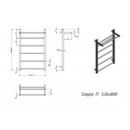 Полотенцесушитель водяной Grota Simple P с полкой 530х800 хром глянцевый