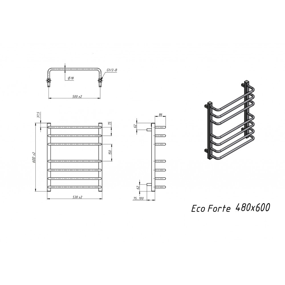 Полотенцесушитель водяной Grota Eco Forte 480x600 хром матовый