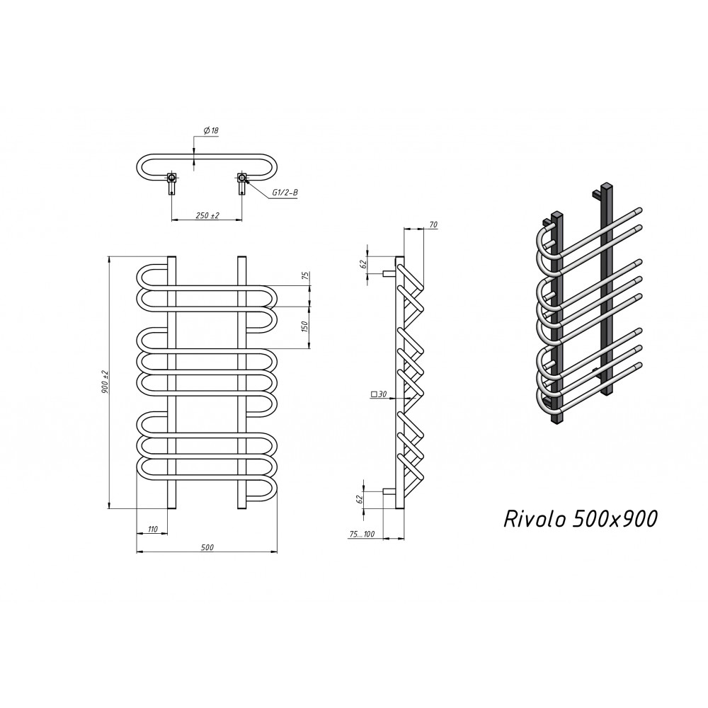 Полотенцесушитель водяной Grota Rivolo 500x900 белый