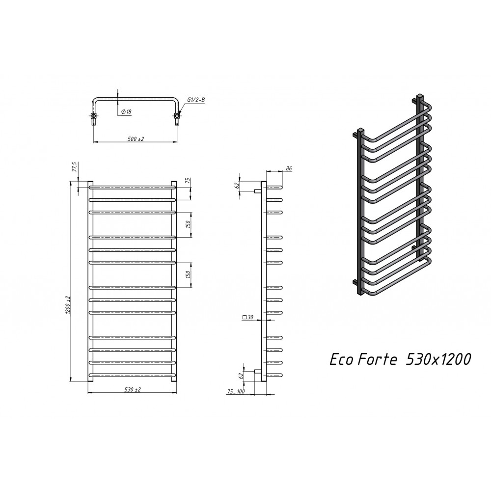 Полотенцесушитель электрический Grota Eco Forte 530x1200 белый