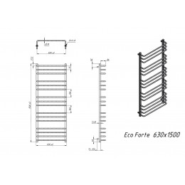 Полотенцесушитель электрический Grota Eco Forte 630x1500 хром глянцевый