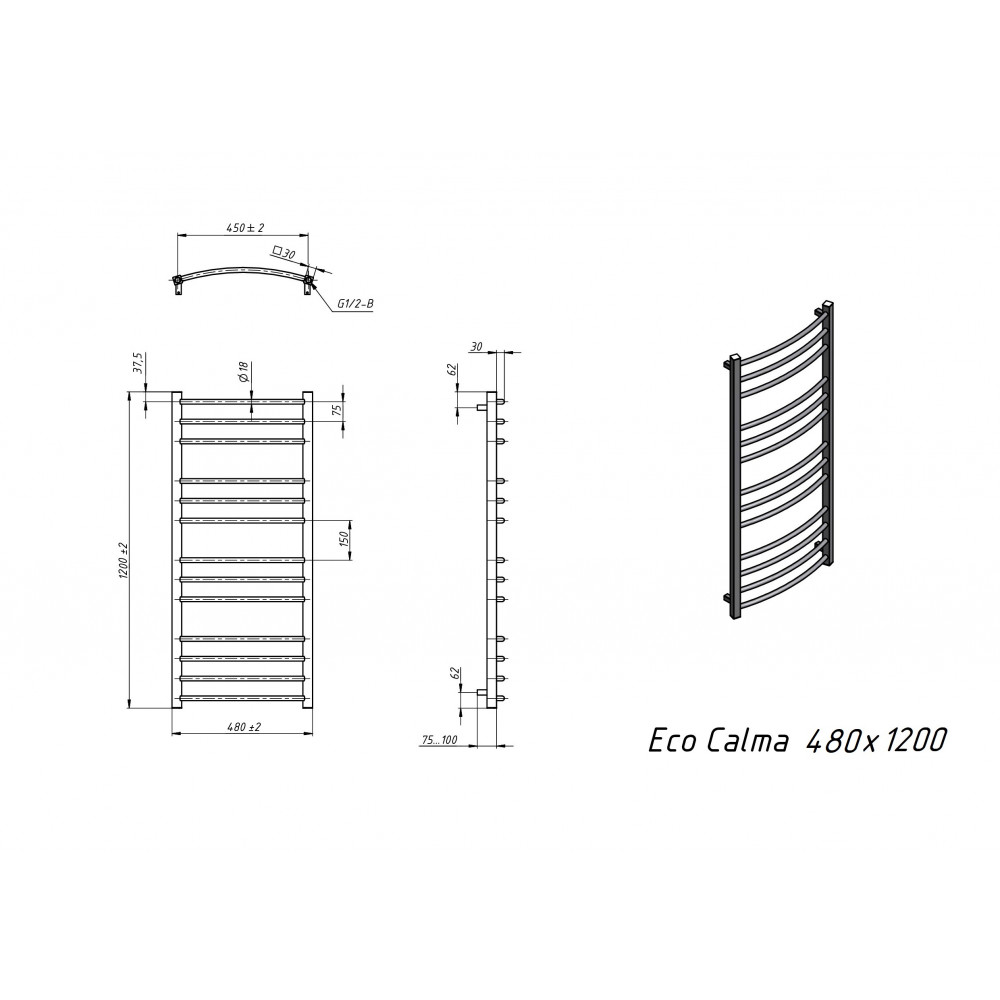 Полотенцесушитель электрический Grota Eco Calma 480x1200 черный