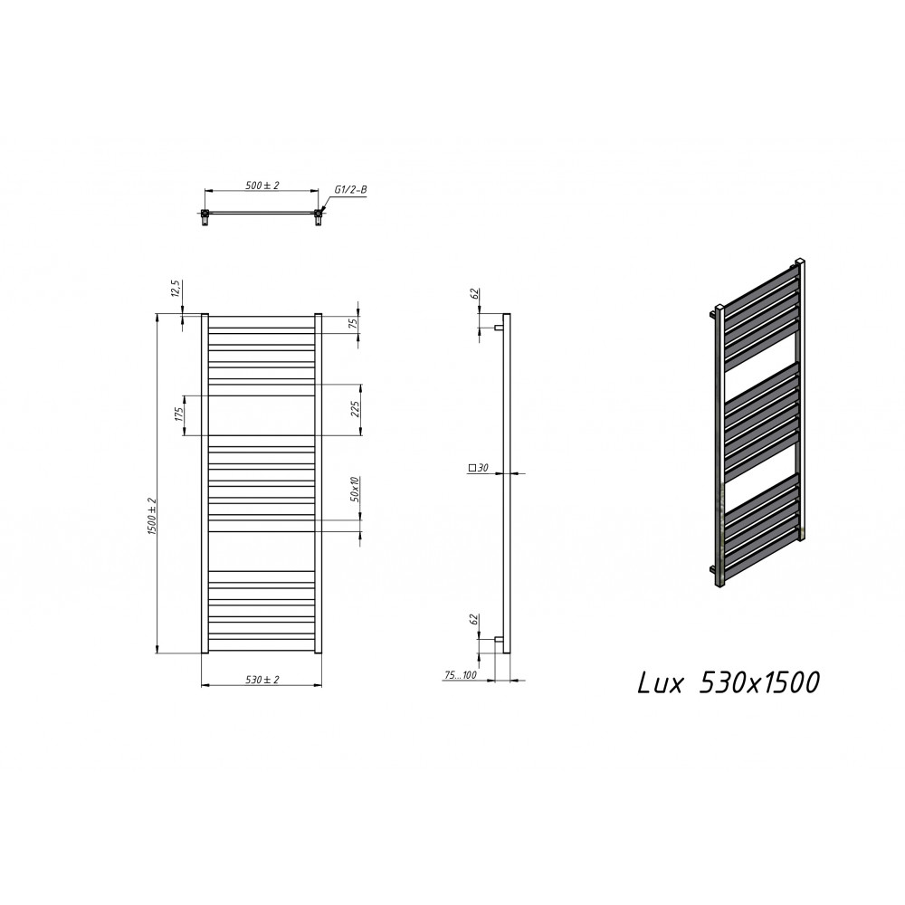 Полотенцесушитель электрический Grota Lux 530x1500 черный