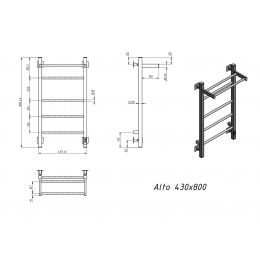 Полотенцесушитель электрический Grota Alto 430х800 хром матовый