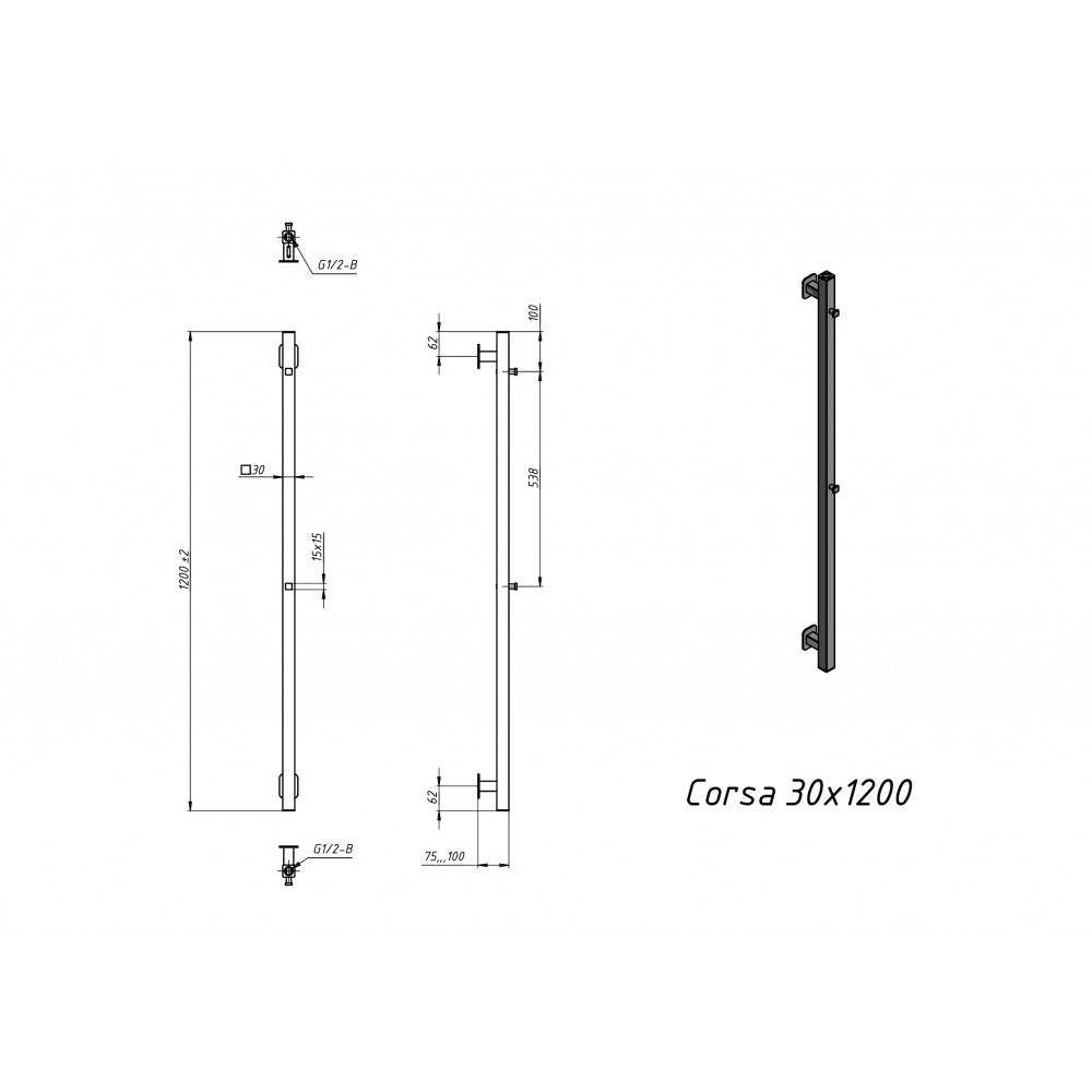Полотенцесушитель водяной Grota Corsa 30х1200 черный