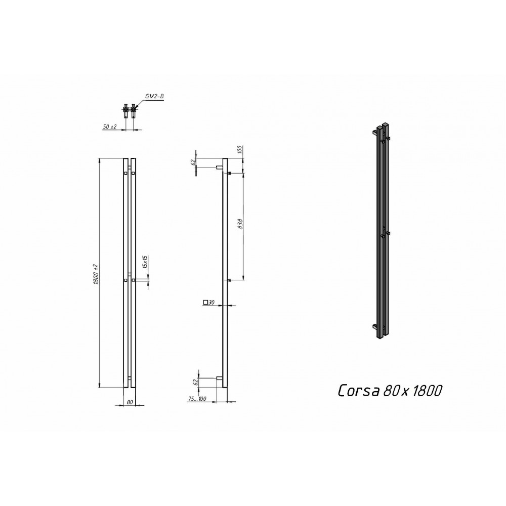 Полотенцесушитель электрический Grota Corsa 80х1800 хром глянцевый
