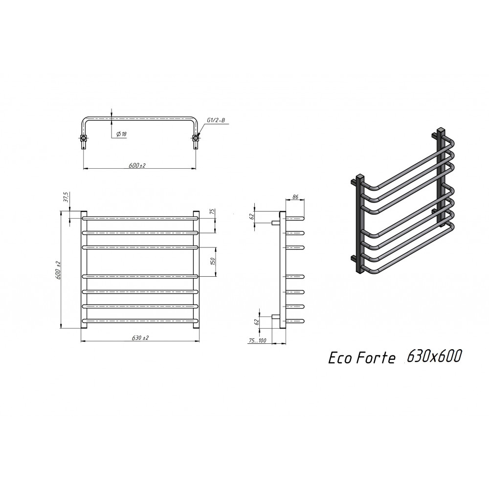 Полотенцесушитель электрический Grota Eco Forte 630x600 белый