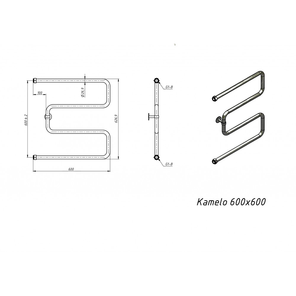 Полотенцесушитель водяной Grota Kamelo 600x600 хром глянцевый