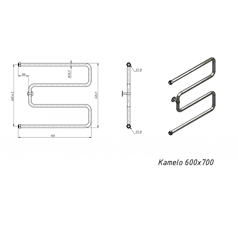 Полотенцесушитель водяной Grota Kamelo 600x700 хром глянцевый