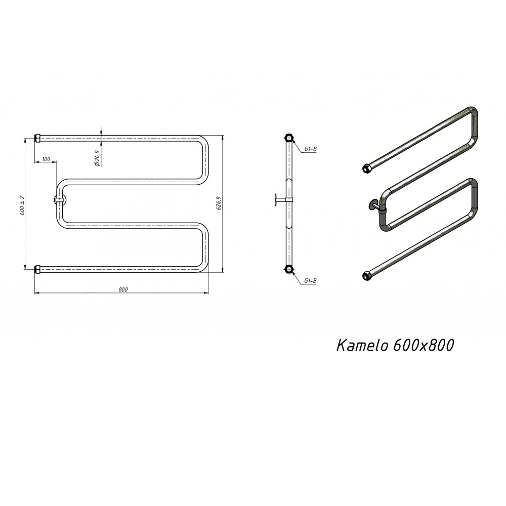 Полотенцесушитель водяной Grota Kamelo 600x800 хром глянцевый