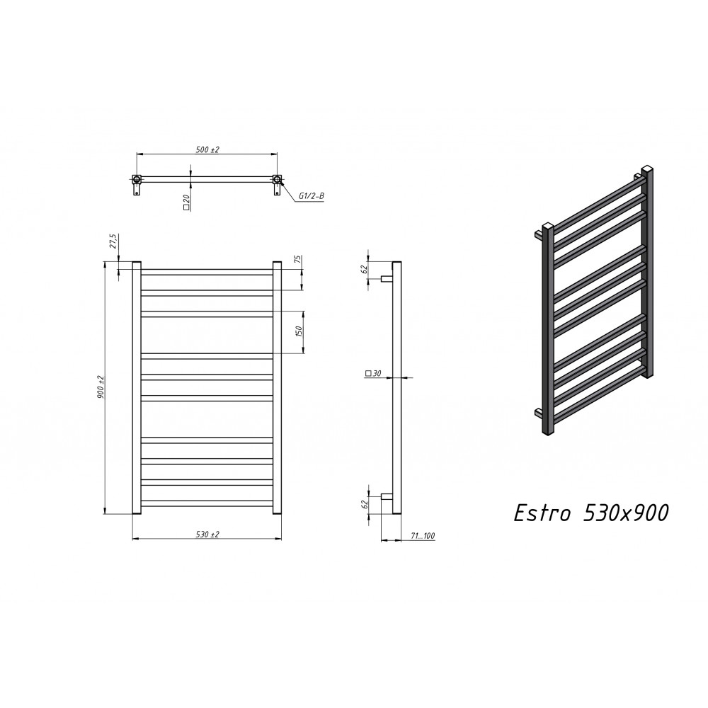 Полотенцесушитель электрический Grota Estro 530x900 белый