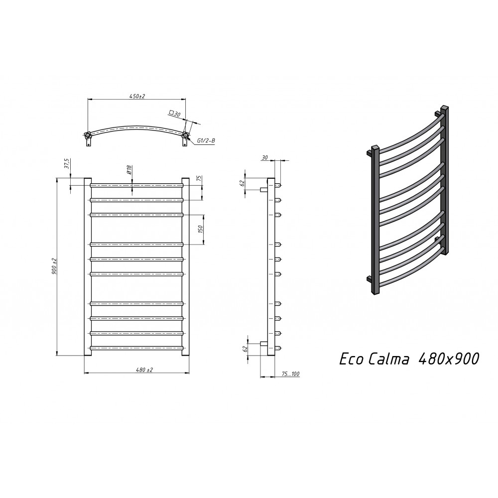 Полотенцесушитель водяной Grota Eco Calma 480x900 белый
