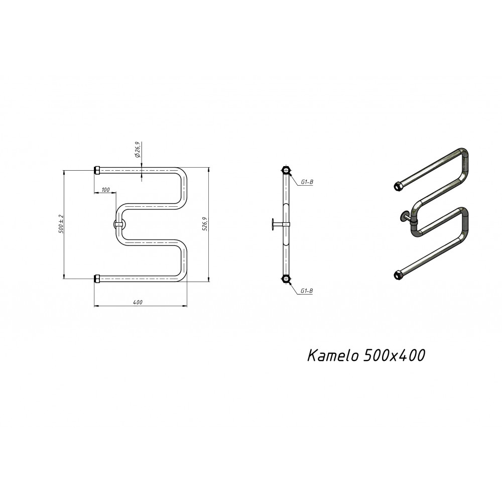 Полотенцесушитель водяной Grota Kamelo 500x400 хром глянцевый