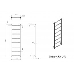 Полотенцесушитель электрический Grota Simple 430x1200 хром матовый