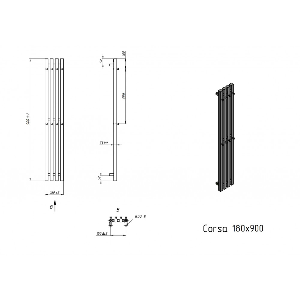 Полотенцесушитель водяной Grota Corsa 180х900 хром глянцевый