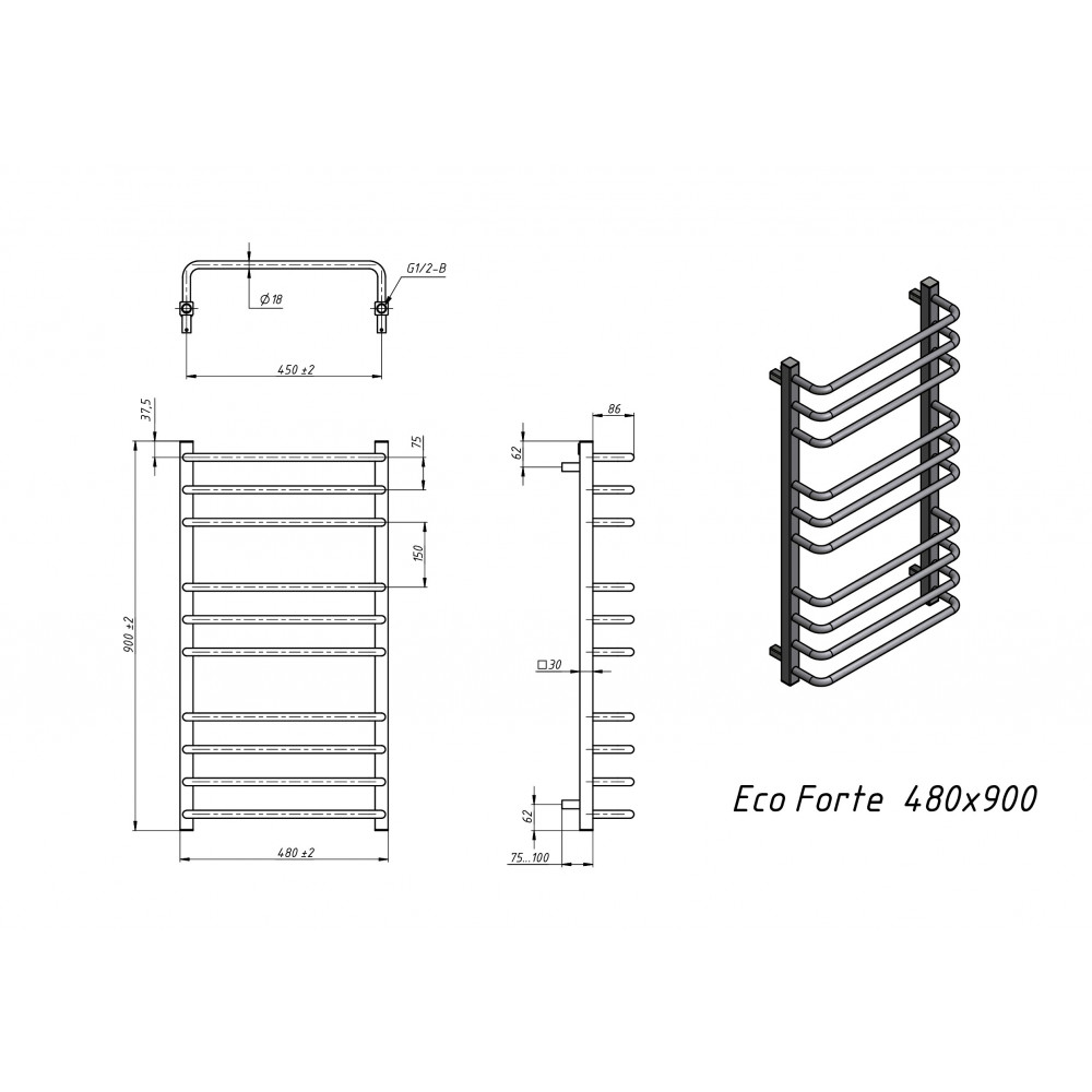 Полотенцесушитель водяной Grota Eco Forte 480x900 хром матовый