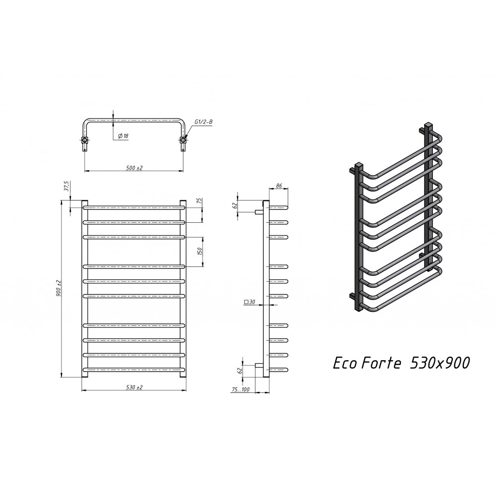 Полотенцесушитель водяной Grota Eco Forte 530x900 хром глянцевый