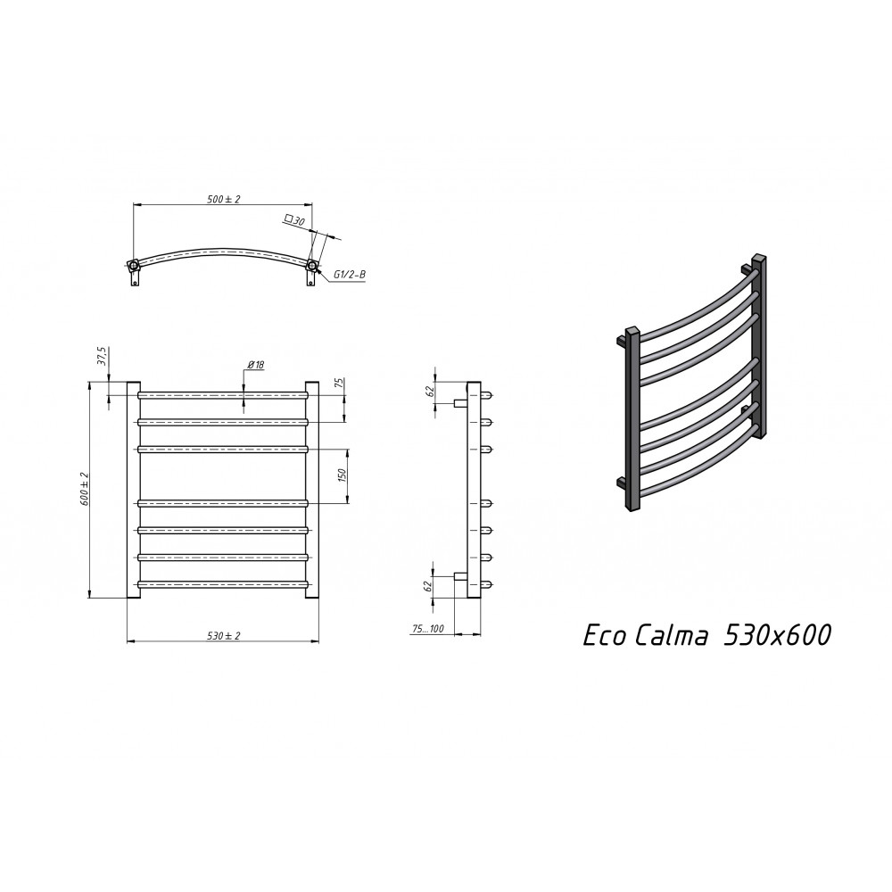 Полотенцесушитель электрический Grota Eco Calma 530x600 хром глянцевый