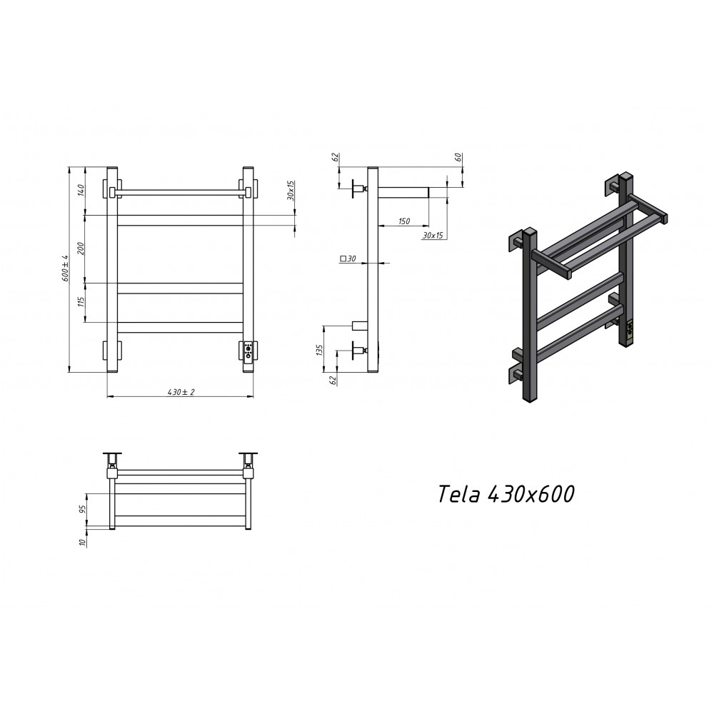 Полотенцесушитель электрический Grota Tela 430х600 хром глянцевый