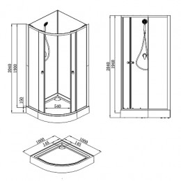 CS-21800-100 Душевая кабина 100x100x(190+15)см с низким поддоном 15см, прозрачное закаленное стекло 5 мм, задние стеклянные стенки БЕЛЫЕ, профиль чер