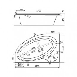 ЭДЕРА ванна акриловая асимметричная 170х100 левосторонняя белая