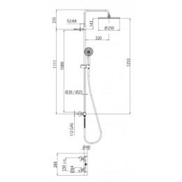 ELIOS Душевая стойка со смесителем для душа, верхний душ из ABS Ø250 мм., ручной душ с 1 режимом, цвет хром