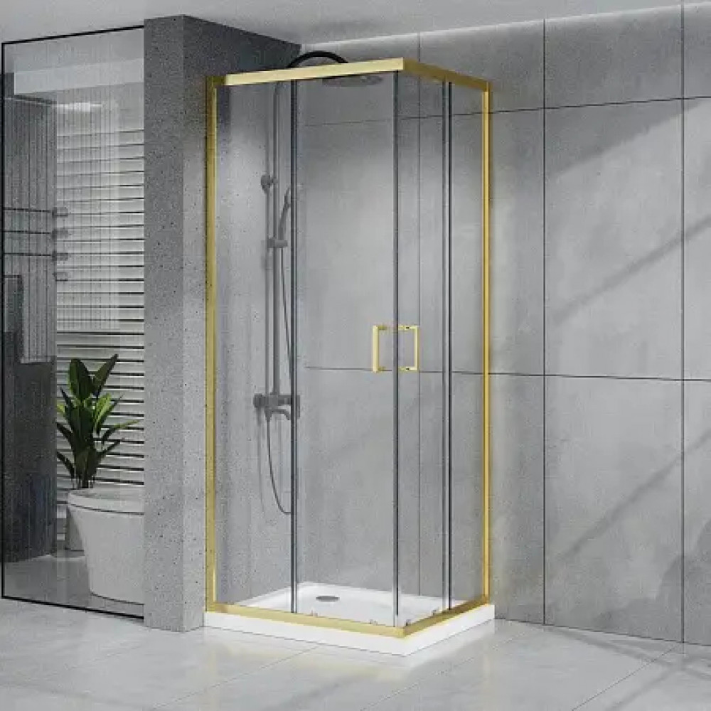 AZ-R36-100-BGL-CL Душевое ограждение VIENNA SQP-100х100х195-BGL-CL, прозрачное стекло 6 мм, профиль брашированное золото