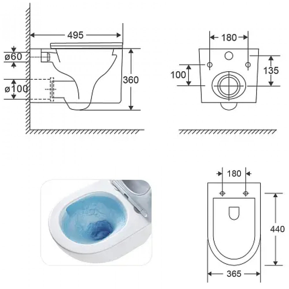 Azario LUZIO (Рельефный)  AZ-098-UQ  ТОРНАДО (СКРЫТОЕ КРЕПЛЕНИЕ) подвесной  унитаз в комплекте с сидением микролифт 495x365x360mm