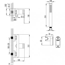 VINCENTE Смеситель для душа с полным душевым набором, черный