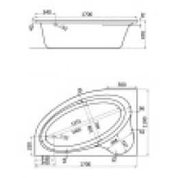 ЭДЕРА ванна акриловая асимметричная 170х110 левосторонняя белая