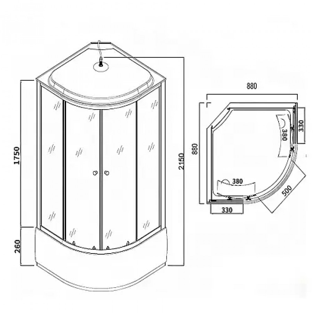 CS-881EC26TM/W-90 Душ. Кабина 880x880x2150 поддон 26 см