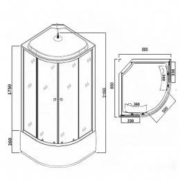 CS-881EB26TM/W-90 Душ. Кабина 880x880x2150 поддон 26 см