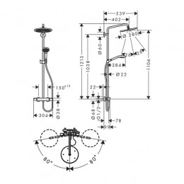 26890700 Croma Select S Showerpipe 280 1jet с термостатом и ручным душем Raindance Select S 120 3jet, матовый белый