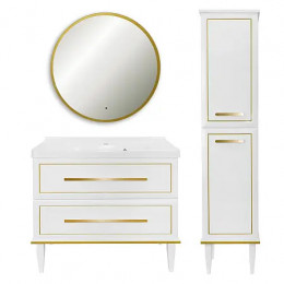 Пенал VEGA напольный БЕЛЫЙ ГЛЯНЕЦ правый ручка ЗОЛОТО (380*1820*380)