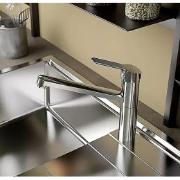 BC135AA CERAFLEX Однорукоятковый смеситель для кухонной мойки, Технология Blue Start, средний излив, система монтажа EASY-FIX (облегченный монтаж) с п