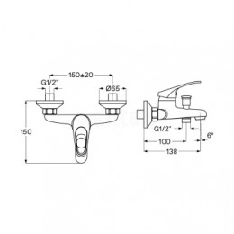 Смеситель Баус для ванны-душа с аксессуарами, хром
