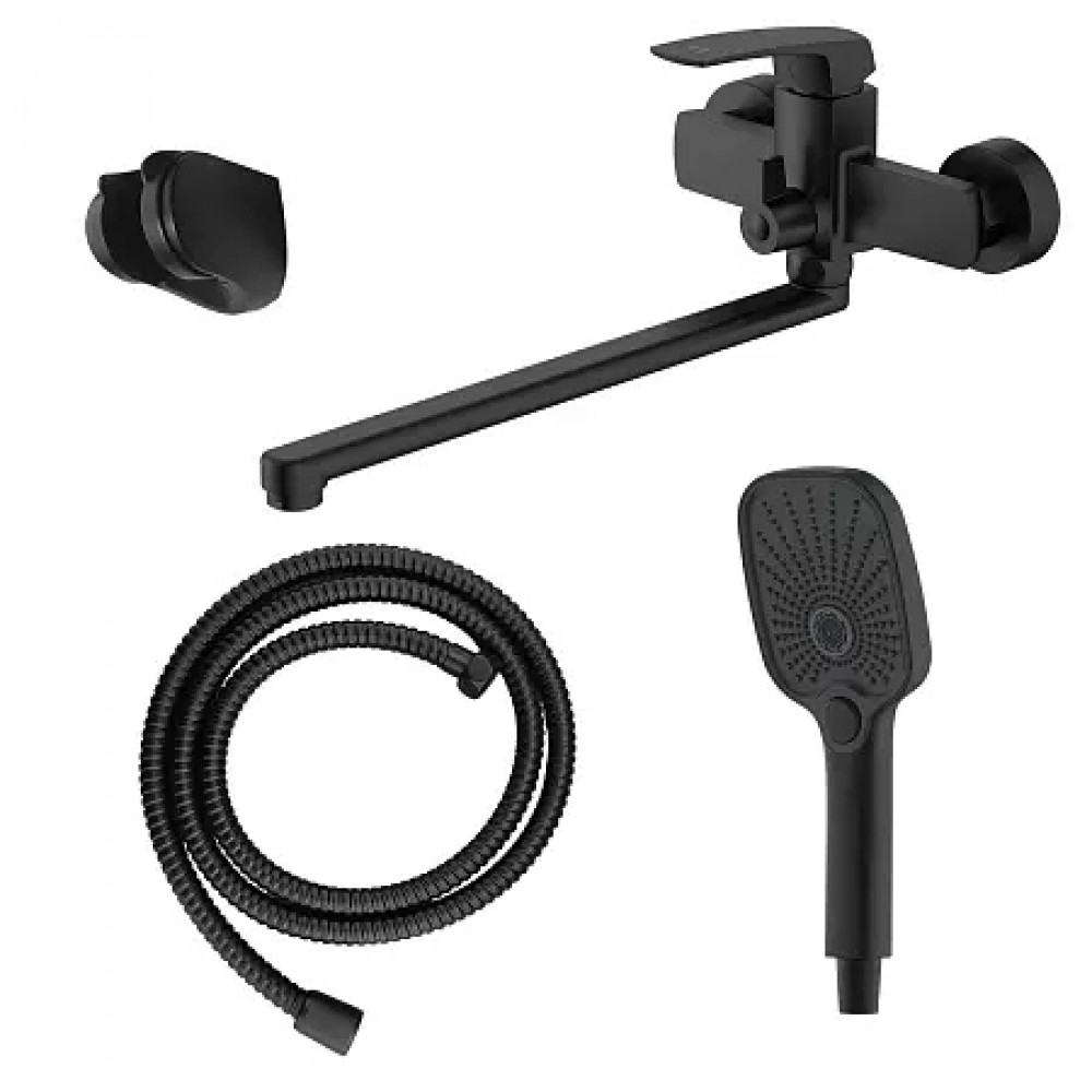 Conda Смеситель для ванны с ручным душем, длинный излив, черный матовый