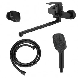 Conda Смеситель для ванны с ручным душем, длинный излив, черный матовый