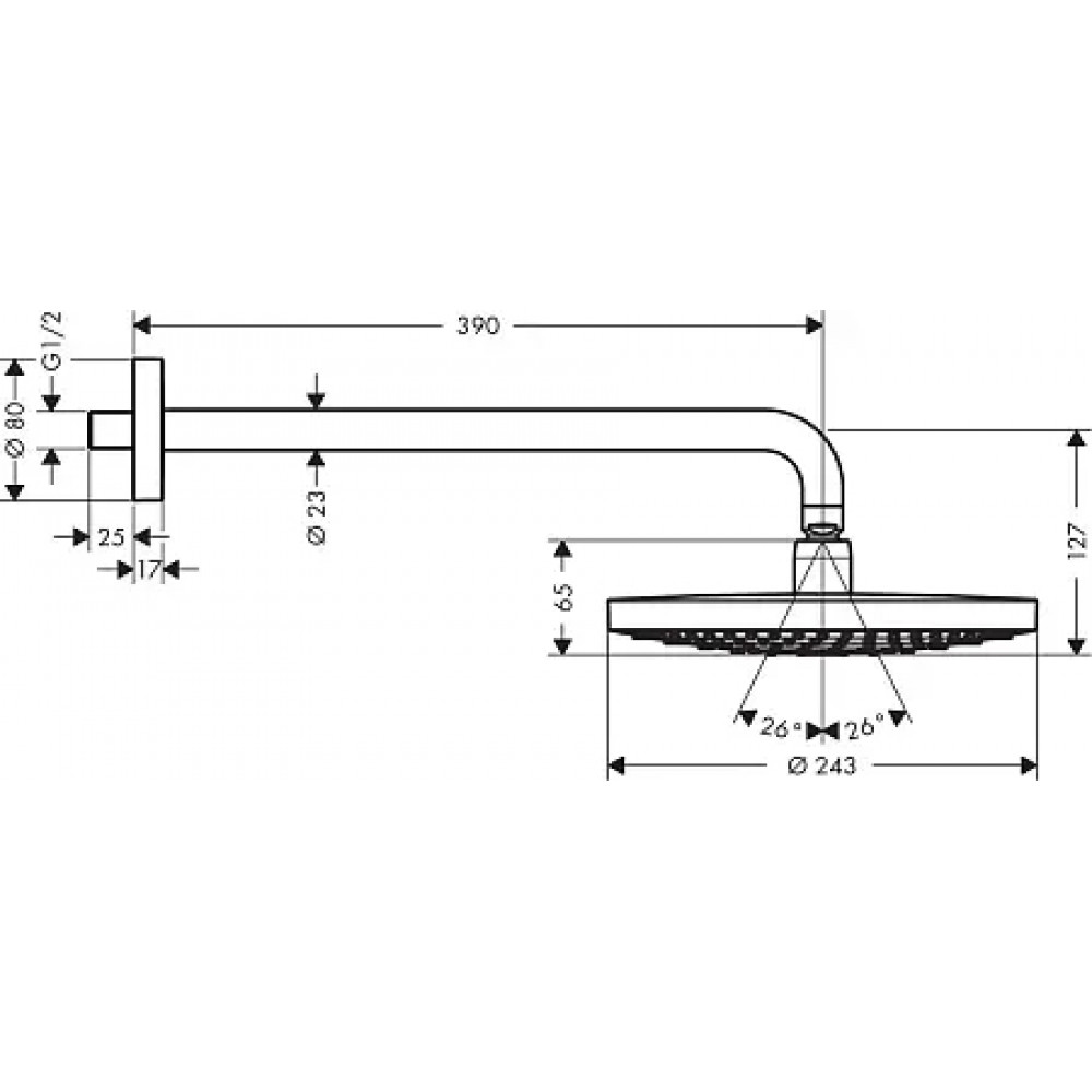 26466000 Верхний душ Raindance Select S 240 2jet с держателем 390 мм, ½’