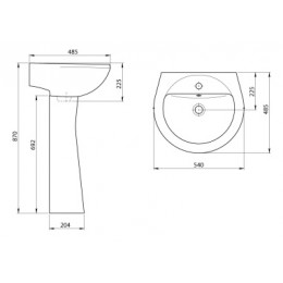 Умывальник Соната с переливом бел. 540 * 485