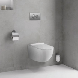 Сет LORANTO Инсталляция с круглой кнопкой хром матовая + унитаз FATTO с сиденьем микролифт