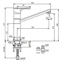 BA418AA WAVE Смеситель для кухни, система монтажа IS-Fix, StrongFix®