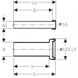 152.438.46.1 Комплект для подключения, для подвесного унитаза, длина 26,5 см, d=90 мм, матовый хром