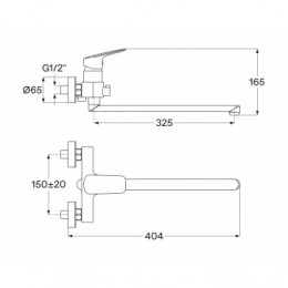 Смеситель Таос для ванны-душа с аксессуарами, длинный излив, хром